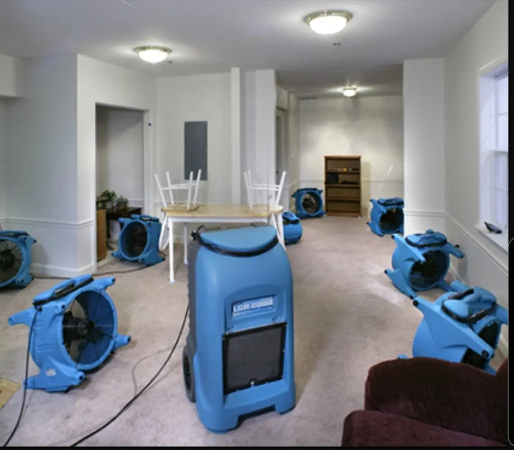 Air movers and dehumidifier setup for Water Extraction & Removal in Fillmore